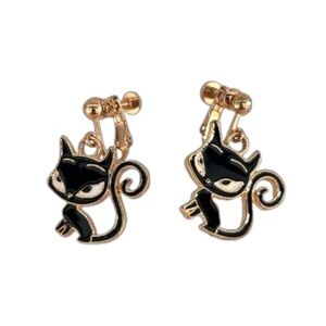 Black Cat Screw Back Earrings Vintage